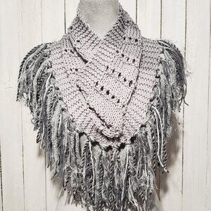 NEW Hand Knitted Boho Cowl Infinity Scarf Fringe Boho Gray Ombre Boho Whimsy